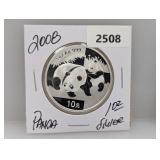 2008 1oz .999 Silv Panda 10 Yuan