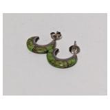 .925 Sterl Green Stone Inlay Crescent Earrings