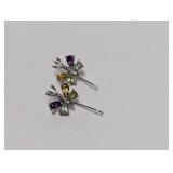 .925 Sterl Multi Color Gemstone Butterfly