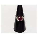 .925 Sterl Red Faceted Stone Ring Sz 7