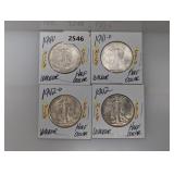 (4) Mixed Date 90% Silv Walker Half $1