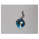 .925 Sterl Lg Blue Cushion Gem Pendant