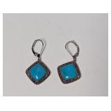 .925 Sterl Lever Back Turquoise Earrings