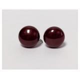 .925 Sterl Maroon Bead Screw Back Earrings