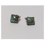 .925 Sterl Square Turquoise Stud Earrings