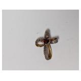 Vermeil/.925 Sterl Red Heart Gem & Diam Cross