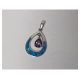 .925 Sterl Opal Inlay w/Purple Gem Center Pendant
