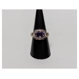 .925 Sterl Oval Purple Stone Ring Sz 8.5