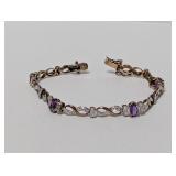 7.5" Vermeil/.925 Sterl Purple Stone&Diam Bracele