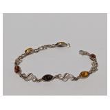8" .925 Sterl Amber Marquise Stone Bracelet
