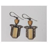 .925 Sterl Cream Tone Inlay Drop Earrings