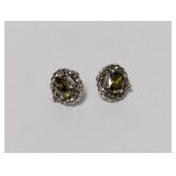 .925 Sterl Oval Green Stone Earrings