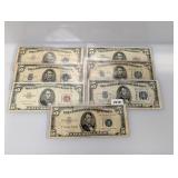 (7) Mixed Date Red & Blue Seal $5 Silv Cert