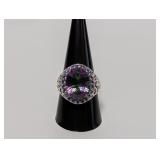 .925 Sterl Mystic Topaz/Purple Stone Ring Sz 10