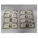 (8)Mixed Date Red Seal $2 US Notes