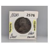 Rare 1838 90% Silv Bust Half $1 Dollar