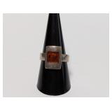 .925 Sterl Square Amber Stone Ring Sz 9