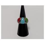 .925 Sterl Multi Stone Inlay Ring Sz 7