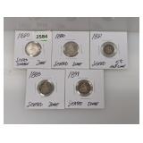 (5) 90% Silv Seated Dimes & Half Dimes