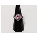 .925 Sterl Pink & Clear Stone Ring Sz 7
