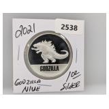 2021 1oz .999 Silv Godzilla NIUE