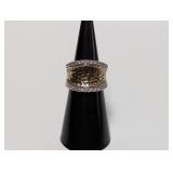 .925 Sterl Hammered Band Espo CZ Ring Sz 5