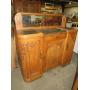 ANTIQUE TIGER OAK MARBLE TOP BUFFET WITH MIRROR