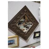 ORNATE FRAMED DIAMOND SHAPED WALL MIRROR 35X35