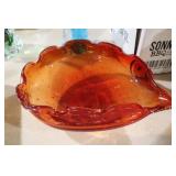 MURANO GLASS AMBERINA LEAF CONTROLED BUBBLE DISH