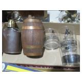 VTG FLASK , BARRELL & SCHLITZ GLASSES