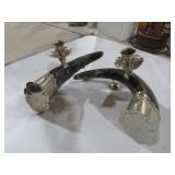 UNIQUE PAIR HORNS SILVER PLATED CANDLEHOLDERS