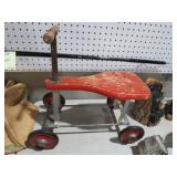 VTG WOOD CHILDS RIDE ON TOY METAL