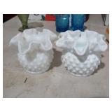 PAIR OF FENTON MILKGLASS HOBNAIL VASES