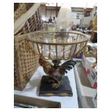RESIN ROOSTER W/ GLASS BOWL & TASSELS