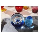 2 BEAUTIFUL BLUE ART GLASS PAPERWEIGHTS