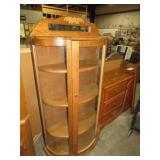 OAK 1DR CURVED GLASS CURIO CABINET