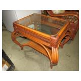 RATTAN GLASS TOP 2 TIER TABLE