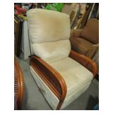 RATTAN & BEIGE FABRIC RECLINER