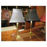 PAIR SOLID BRASS TABLE LAMPS W/ BLACK SHADES