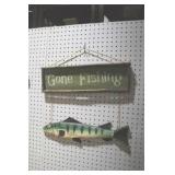 WOOD GONE FISHING SIGN 19X6