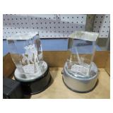 COLL. ETCHED GLASS PAPERWEIGHTS W/ LIGHTED BASES