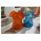 BLUE/ORANGE CRACKLE GLASS PITCHERS