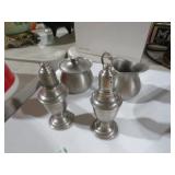 PEWTER SUGAR/CREAMER , S/P SHAKERS - SIGNED