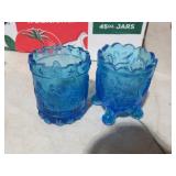 PAIR BLUE CAMBRIDGE TOOTHPICK HOLDERS