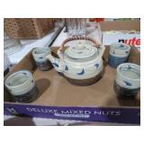 VTG STONEWARE POTTERY ASIAN TEAPOT & CUPS