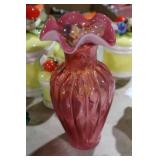 FENTON CRANBERRY OPALESCENT SPIRAL OPTIC VASE