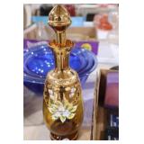 VTG HANDPAINTED BOHEMIAN AMBER/GOLD TRIM DECANTUR