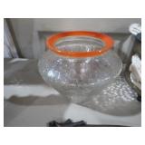 VINTAGE CRACKLE TEXTURE ORANGE TRIM VASE