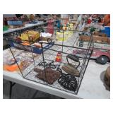 EGG BASKET W/ TRIVETS , SAD IRONS & MISC