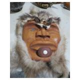 WOOD CARVED AFRICAN TRIBAL MASK W/ FUR